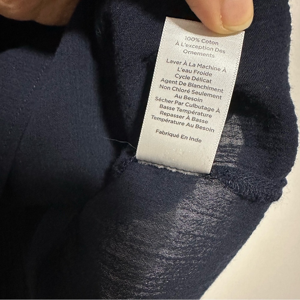 Talbots Embroidered Gauze Ruffle Neck Navy Top Size M - Picture 5 of 9